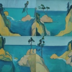 **<https://s.mj.run/pPytsLEIUl0> an abstract painting of georgian bay frothy water crashes onto the shore of a rock island with a single wind blown pine tree, paint mixed with streaks, muted and abstract forms, in the style of Helen Frankenthalter, folf art style perspective --sref <https://s.mj.run/pPytsLEIUl0> --ar 3:2** - <@999895176619237436> (fast)