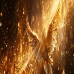 **Divine golden light rays descending from heaven onto floating elemental symbols (fire flame, water droplet, air swirl, earth crystal), angelic wings in background, warm amber and gold color palette, hyper-realistic spiritual energy, cinematic photography --ar 4:1 --v 6.0** - Image #3 <@900787127892180992>