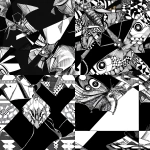 **interwoven with geometric shapes, using cross-hatching techniques for depth, with the background being solid black. The focus is on feminine beauty and diversity. Drawing in the style of Picasso's cubist style, High resolution. Black and white ink moth --tile** - <@189758935807426569> (fast)