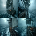 **Ultra-realistic cinematic wide-angle photograph of the Mary Celeste ghost ship drifting silently in the Atlantic Ocean, sails partially torn and flapping, ropes dangling loosely, no crew visible on deck, ship tilting slightly as if moving without purpose. The surrounding sea is calm yet ominous, dark blue-grey waves stretching endlessly to the horizon under an overcast cloudy sky with faint eerie light breaking through. The atmosphere feels abandoned, mysterious, and unsettling a ghost ship frozen in time. Natural muted tones, high-detail textures of wood, sails, and rigging, documentary National Geographic realism, photographed as if from a nearby vessel in 1872. --ar 16:9 --v 7.0 --s 750** - <@1347352121820844044> (relaxed)