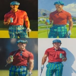 **Ultra-photorealistic portrait of a fashionable 25-year-old Caucasian male golfer on a sunlit golf course. He's wearing vibrant blue and green plaid pants, a crisp red short-sleeve polo, and a classic newsboy cap. He smiles with charisma, flashing a single gold tooth. In one hand, he holds a sleek driver club, in the other, a slim beverage can. Sharp facial features, light stubble, confident posture. Golden hour lighting, shallow depth of field, vivid color grading, high contrast. Styled like a luxury sportswear ad campaign. Shot with a Canon EOS R5 + 85mm lens. --ar 3:4 --v 7.0 --quality 2 --raw** - <@896806669613408316> (fast)
-# Create, explore, and organize on [midjourney.com](<https://midjourney.com/imagine?from_discord=1>)