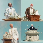 **a wealthy televangelist with an overflowing bag of money next tohim on the pulpit, medium shot, against a light blue background, photorealistic --v 7.0** - <@809605622495445044> (fast)
-# Create, explore, and organize on [midjourney.com](<https://midjourney.com/imagine?from_discord=1>)