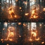 **A mythical fox made of fire, a halo of electricity floating above head, fireflies flying around background, inside of a mystical misty forest, embers in foreground, cinematic, bokeh effect, abstract, foxfire, 3d, uhd, octane render --ar 3:4 --v 6.1** - Variations (Strong) by <@812948421366644747> (fast, stealth)