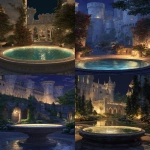 **A polished stone tub in a palace garden. Behind you stands a grand medieval capital, rose vines climbing white stone towers. Night --v 7.0 --ar 9:16** - <@493856209669980164> (fast)