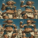 **The Aztec priestess stands among the ancient ruins. Her fingertips crackle with lightning as she summons the powers of the gods. Muscles visibly strained, it is almost more than she can bear, but she is determined. Though her teeth are gritted, her expression is resolute. --ar 1:2 --s 750** - Variations (Strong) by <@344228814332887040> (fast)