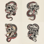 **A snake traditional old shcool skull tattoo design, white background** - Variations (Strong) by <@1289925671455559733> (fast)
-# Create, explore, and organize on [midjourney.com](<https://midjourney.com/imagine?from_discord=1>)