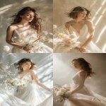 **bride in flowing dress in PANTONE 11-4201 (Cloud Dancer), holding bouquet, ethereal sunlight, romantic and elegant mood, minimalistic background, fine art bridal photography, high-detail --ar 2:3 --v 6.0** - <@1124732812239589386> (fast)