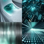 **a dot-matrix patterned, print design (with photorealism) of a calm digital dashboard glowing subtly in soft light, symbolizing quiet confidence and clarity - in grey, white, and teal. --ar 2:1 --v 6.1** - <@391763492304060418> (fast)