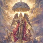 **<https://s.mj.run/jS6lZEj0GXk> an airborne angel holding an umbrella under and around which are several cherubim, the sky and clouds are gold-tinged as at sunrise, oil on canvas, religious art, fantasy art, cinematography, ultra detailed, photo-realistic, Ray Tracing Global Illumination, hyper maximalist, avant garde, Unreal Engine 5.6 FKAA, NATO, TXAA, SATO, RTX, CENTO, SSAO, Shaders, platinum plowshare, very bright Volumetric Lights, Ray Tracing, Megapixel, Super-Resolution, fully in frame, include full body, hyperreal, Sony photo award, Nikon Z9, Sandro Botticelli art style --p hxlncxz --weird 100 --exp 100 --ar 3:2 --v 7.0** - Image #2 <@1056809326351757333>