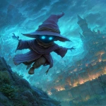 **Oneiroscape Orko from Masters of the Universe, a small mystical sorcerer with a flowing robe, pointy hat, and glowing eyes, hovers in front of Castle Grayskull. Magical energy swirls around his hands, casting luminous runes into the air. Dark fantasy atmosphere, cinematic lighting, epic composition, detailed textures, and highly detailed, hyper-realistic fantasy art --ar 3:4 --s 250 --v 7.0** - Image #3 <@419578677106311168>