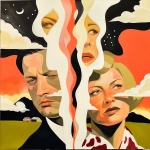 **fumarole eerie painting with a color scheme of monochromatic black and white with a pop of Color. The painting uses cross-hatching and palette knife techniques, inspired by analog horror, grunge Polaroids, ukiyo-e and retro Japanese horror. The mood is mysterious and unsettling --niji 6 --p o4l8lp8 --raw** - Image #3 <@948741381743083580>