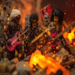 **heavy metal glamrock reptilian 80s hair bandsaw sawing through electric guitars, sparks and debris flying everywhereas the band plays "down with the thickness" --p djcuvnt --ar 4:3** - Image #2 <@948741381743083580>