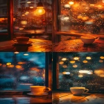 **cozy cafe interior at night, warm orange light, coffee cup on a wooden table by the window, raindrops on the glass, faint stars outside, cinematic, soft focus, peaceful atmosphere --ar 9:16 --v 6.0** - <@1212945075831836692> (relaxed)