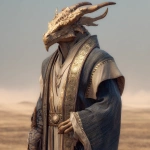 **an elderly bronze dragonborn male, wearing regal desert attire, full body, desert background, fantasy style --v 7.0** - Image #3 <@737863935038062634>