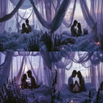 **a couple hovering at the edge of a bed, no contact, intense emotional tension, soft candlelight, flowing white curtains, moonlight spilling across skin, subtle body language, deep eye contact, fingers nearly touching, lavender and sage nearby, ocean tide rising in background, romantic and cinematic, delicate color palette, high-detail fabric and skin textures, poetic atmosphere, soft focus --v 6.0 --ar 3:2 --raw** - Variations (Strong) by <@876267919003238460> (fast)
-# Create, explore, and organize on [midjourney.com](<https://midjourney.com/imagine?from_discord=1>)