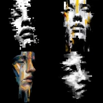 **an abstract face created with bold fragmented strokes, each stroke is short and separate, each stroke just highlight some part of the face, black background, white strokes ar 16:9 --v 7.0** - <@596991077408309248> (fast)