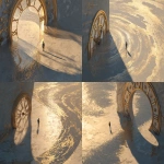 **A surreal landscape where shadows stretch across an empty floor, a human figure walking beside a giant antique clock with its hands entwined around their stride, a river flowing backwards with ripples forming footsteps, time bending like liquid light, ethereal atmosphere, soft golden glow, mystical and contemplative mood, cinematic, highly detailed --ar 3:2** - Variations (Strong) by <@876267919003238460> (fast)
-# Create, explore, and organize on [midjourney.com](<https://midjourney.com/imagine?from_discord=1>)