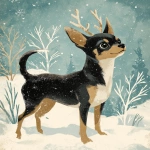 **A black tan and white Chihuahua (from the reference image) illustrated in a retro mid-century Christmas style, depicted as a young reindeer with antlers in a snowy winter scene. Soft vintage textures, hand-painted look, nostalgic holiday aesthetic, classic 1950s Christmas card illustration style --ar 4:5 --v 7.0** - Upscaled by <@776899577458589780> (fast)
-# Create, explore, and organize on [midjourney.com](<https://midjourney.com/imagine?from_discord=1>)
