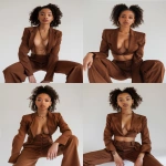**professional branding photoshoot, ultra realistic, same facial features, same face, identity preservation, Brazilian woman, elegant women’s tailoring outfit, saddle brown / caramel brown tones, high-waisted wide leg tailored pants, cropped blazer or tailored vest, clean studio background, soft professional lighting, modern fashion editorial, instagram branding --v 6.0 --ar 4:5 --chaos 5 --raw** - Variations (Strong) by <@1459272180138381427> (fast)