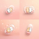 **disegno di una pillola trasparente con 2 gatti kawaii innamorati** - Variations (Strong) by <@1172224498431443054> (fast)
