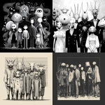 **A vintage anime-style full-body black-and-white illustration. A group of creepy abstract non-human creatures posing for a group photo, concept art, futuristic. --v 7.0** - <@852041915598635039> (fast)
-# Create, explore, and organize on [midjourney.com](<https://midjourney.com/imagine?from_discord=1>)