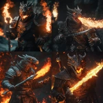 **a d&d dragonborn character, holding a sword and a scepter in each hand, breathing poison fire from his mouth, full body image, full scale image, epic, intense, action scene, 8k, 8k vivid, 8k ultra detailed, 8k ultra realistic, 8k cinematic, 8k hyper detailed, 8k hyper realistic, 8k photo realistic, 8k insanely detailed, 8k insanely realistic, 8k ultra high definition, 8k hyper high definition, 8k insanely high definition, 8k movie quality, --v 6.1** - <@413009047789240321> (fast)