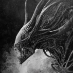 **black and white illustration / of an alien xenomorph / ripped man / infused with massive biomechanical tendrils / etched with intricate textures / heavy industrial aesthetics / dark futuristic fantasycore / flowing brushwork / masterful draftsmanship / atmospheric / eerie / foreboding / grainy / gritty / grungy / macabre / menacing / moody / mysterious / ominous / phantasmagorical / strange / uncanny** - Image #4 <@1080572898269466724>