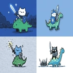 **cute medieval cat rides a diplodocus into battle --ar 3:2 --sref 2854935263 --profile u22owga ne2iv4e** - <@937851746712186921> (relaxed)