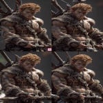 **Realistic 3d rendering. Epic battle scene. pregnant, Hyper muscular young elf with protruding stomach, handsome, tall, square jaw, short curly red hair, bright silver eyes, full bow-shaped bow-shaped, lips, defined muscles, vascular, freckles, pregnant belly, tattoos, square jaw, masculine features, handsome, short curly red hair, hyper oversized muscles, massive muscular arms, massive muscular biceps, massive muscular forearms, massive muscular legs, massive muscular thighs, massive muscular calves, hyper massive muscles, wearing leather armor, huge muscles, handsome, carrying large sword, running into battle. Realistic. --ar 9:16 --v 7.0** - Zoom Out by <@1222981214734913607> (fast)