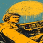 **Comic Style Illustration. Graphic Novel Art. Concept drawing. Highly detailed. The cockpit of the Millenium Falcon. A small moon orbiting a frozen star. Obi-Wan exclaims, "That's no moon!" --ar 9:16 --s 555 --c 55 --style raw --p yakg4bo --v 6.1** - Image #3 <@344228814332887040>