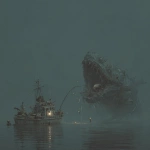 **A fish on a boat trying to eat the fish that was caught on the fishing rod. A fish trying to eat more. A monster whale trying to eat the boat. --s 250 --p 1r2sszs** - Image #2 <@1004623316897771571>