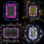 **Real night photo, Perpendicular view from above, football stadium in black and pink colors, Euro-Booster written on it, maximum detail** - <@1154524536960725013> (fast)