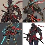**Original anime character, fully colored in vivid anime palette, hand-drawn anime style, thick bold outlines, clean cel-shading, visible sketch lines for clarity, crosshatching on fabric folds and anatomy beneath clothing. Character design: a masked samurai-brawler hybrid wearing a black gi trimmed in red and gold, layered armor plates across shoulders and forearms, glowing blue eyes visible through the mask, muscular frame beneath the fabric. Flowing battle sash caught in motion, katana strapped across the back, fists clenched with energy radiating subtly. Clear line art showing every feature without clutter, balanced composition emphasizing face and body. Perspective: low-angle upward shot emphasizing size and power. Ultra-detailed full-color anime artwork, uncluttered background, composition focused entirely on the character’s clothing, form, and presence. --niji 6 --raw** - <@266429059049848832> (fast)