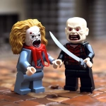 **Michael Meyers and Art the clown as a Lego mini figures fighting each other, ~~v7.0 --v 5.2** - Image #4 <@1083045241520668722>