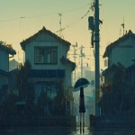 **Hyperrealistic. Rainy day. In front of a house in a residential alley --ar 16:9 --s 750 --niji 6** - Image #2 <@1104380982439723098>