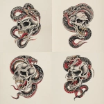 **A snake traditional old shcool skull tattoo design, white background** - Variations (Strong) by <@1289925671455559733> (fast)