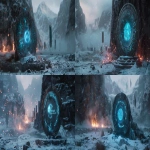 **A colossal medieval shield forged of ancient steel and ice, cracked through the center with glowing blue energy pouring from the fractures. The words "POLAR" and "FAVELA" are engraved across the front in powerful runic letters, shining with frost and arcane light. The shield is embedded deep into a stone pedestal, surrounded by snow, mist, and flying embers. Around it, an epic fantasy battlefield inspired by The Lord of the Rings warriors clashing, banners torn, explosions lighting the snowy valley beneath towering mountains. Blue energy pulses from the runes, illuminating the fog and falling snow. Cinematic lighting, cold blue mixed with warm fire glow, ultra-detailed, photorealistic, dark fantasy tone, high contrast, masterpiece composition, volumetric fog, 8K render --ar 299:131 --v 6.0 --chaos 9 --raw** - Variations (Strong) by <@593994185737240592> (fast)
-# Create, explore, and organize on [midjourney.com](<https://midjourney.com/imagine?from_discord=1>)