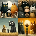 **where the wild things are. But the wild things are cats. children's book illustration --s 250** - <@911637101290877029> (relaxed)