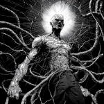 **black and white illustration / of a ripped alien man / infused with massive biomechanical tendrils / etched with intricate textures / heavy industrial aesthetics / dark futuristic fantasycore / atmospheric / eerie / foreboding / grainy / gritty / grungy / macabre / menacing / moody / mysterious / ominous / phantasmagorical / strange / uncanny** - Image #2 <@1080572898269466724>