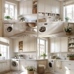 **modern apartment laundry room, one washing machine, sink, cabinets, light color palette, potted flowers, laundry products on shelves, clean and minimal design, bright natural light, cozy and organized, realistic, frontal view --v 6.0 --ar 4:5** - Variations (Strong) by <@1095141824018010255> (fast)