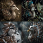 **Aztec-feathers in a Fluvioglacial-Outwash-Plaines Design cover a Cute Duck during the Apocaylpse --ar 3:2 --v 7.0** - <@426654487248109579> (fast)