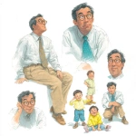 **pencil color, color pencil, gentleman with son, asian, multiple poses and expressions, children's book illustration style, casual look, full color, flat color, jan brett style** - Image #2 <@1137872850187985036>