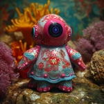 **vinyl toy colourful pacific northwest art yokai octopus man with psychic mind powers of esp and glossy led digital eyes, and many japanese art patterns glossy on a coral reef backgorund --v 7.0** - Image #3 <@1014981691850371152>