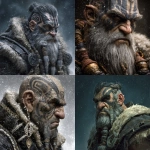 **a male character, a dwarven man, gray skin, heavily scarred face, charcoal tribal paint, muscular, with a scowl, in the style of an oil painting, high fantasy setting, winter attire,** - <@292486228132233216> (fast)