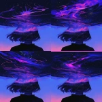 **a woman's head from behind in the dark looking up at the sky. The sky is beautiful and filled with stars and streaking details of color. --niji 6 --ar 2:3** - Pan Up by <@656961830371196938> (fast)