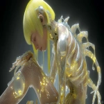 **<https://s.mj.run/zHXlg_znX-Y> surreal body horror inspired 3D render of a girl with neon yellow hair, elongated limbs and twisted joints, translucent spine and ribcage visible outside the body, biomechanical implants fused with skin, glowing ferrofluid flowing in abstract patterns beneath semi-transparent flesh, skeletal and mechanical forms blending together, grotesque yet elegant posture, uncanny proportions, eerie cinematic lighting, high detail, biomechanical surrealism, H.R. Giger inspired aesthetic --v 7.0 --ar 16:9 --q 2 --raw** - Image #1 <@1308314147829841984>