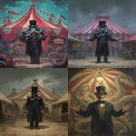 **a carnival ring master with tentacles for his head under his black top hat is welcoming you to the creepy weird Lovecraftian carnival, as a front page art piece painting, --ar 8:11 --v 7.0** - <@1035886146422583346> (fast)
