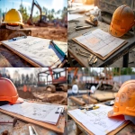 **Professional field report document on clipboard with construction site photo attachments, architect's stamps visible, sitting on job site trailer desk, hard hat in frame, overhead lighting --ar 4:3 --v 6.0** - <@794327127260266516> (fast)
