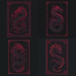 **a minimalist dark tribal, neon style red and black of a boardgame game card of a Dragon** - Variations (Strong) by <@667108527428599870> (fast)