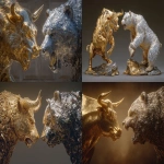 **Brass Bull vs. Chrome Bear, Wall Street --ar 3:2 --v 7.0 --s 105 --exp 50** - <@1069784779991548015> (relaxed, stealth)